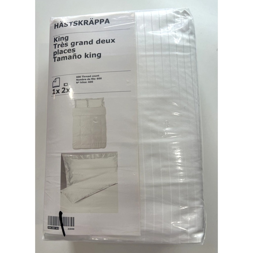 New Ikea Hastskrappa King Duvet cover and 2 pillowcase, white 600 Thread count